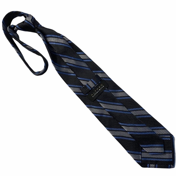 Alfred Sung Woven Silk Thick Long Neck Tie Black Gray Blue Stripes Necktie OS - Picture 2 of 13